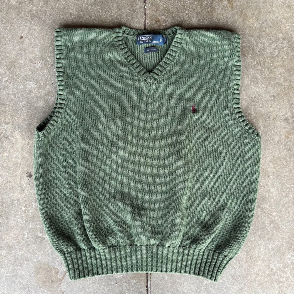 Vintage Polo Ralph Lauren Sweater Vest Men's Large Green Preppy Grandpa Knit
